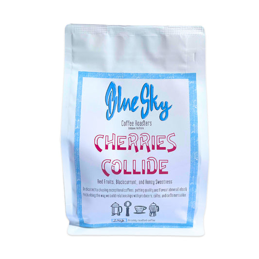 Blue Sky Coffee Roasters 'Cherries Collide' coffee bag on a white background