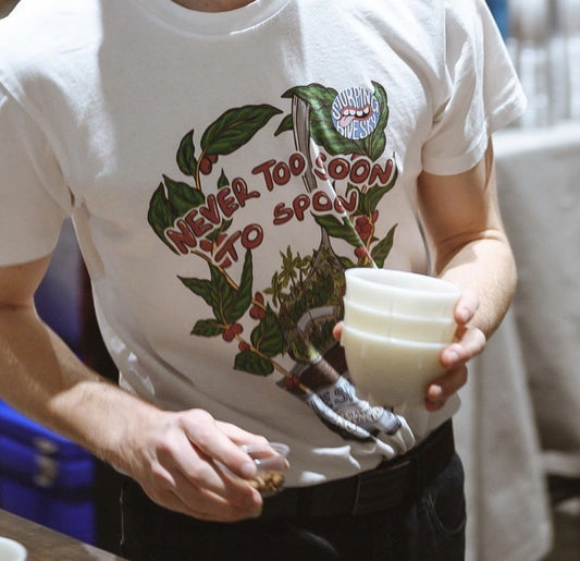 Blue Sky T-shirt - Never too Soon to Spoon - Blue Sky Coffee Roasters
